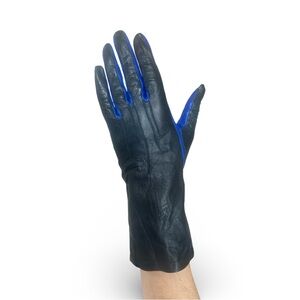 CLAUDE MONTANA Elegant Black and Blue Leather Gloves